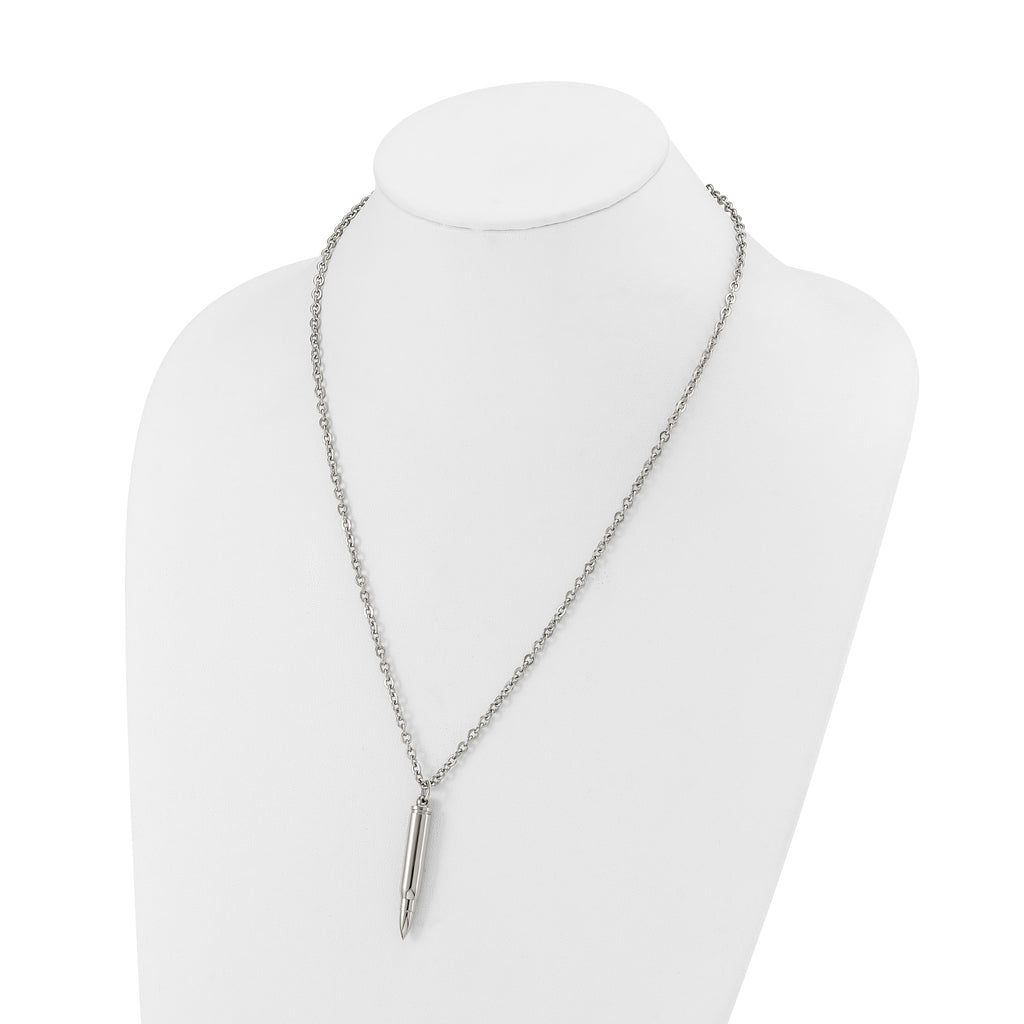 Men's Polished Bullet Stainless Steel Cable Chain Pendant Necklace 3.2mm