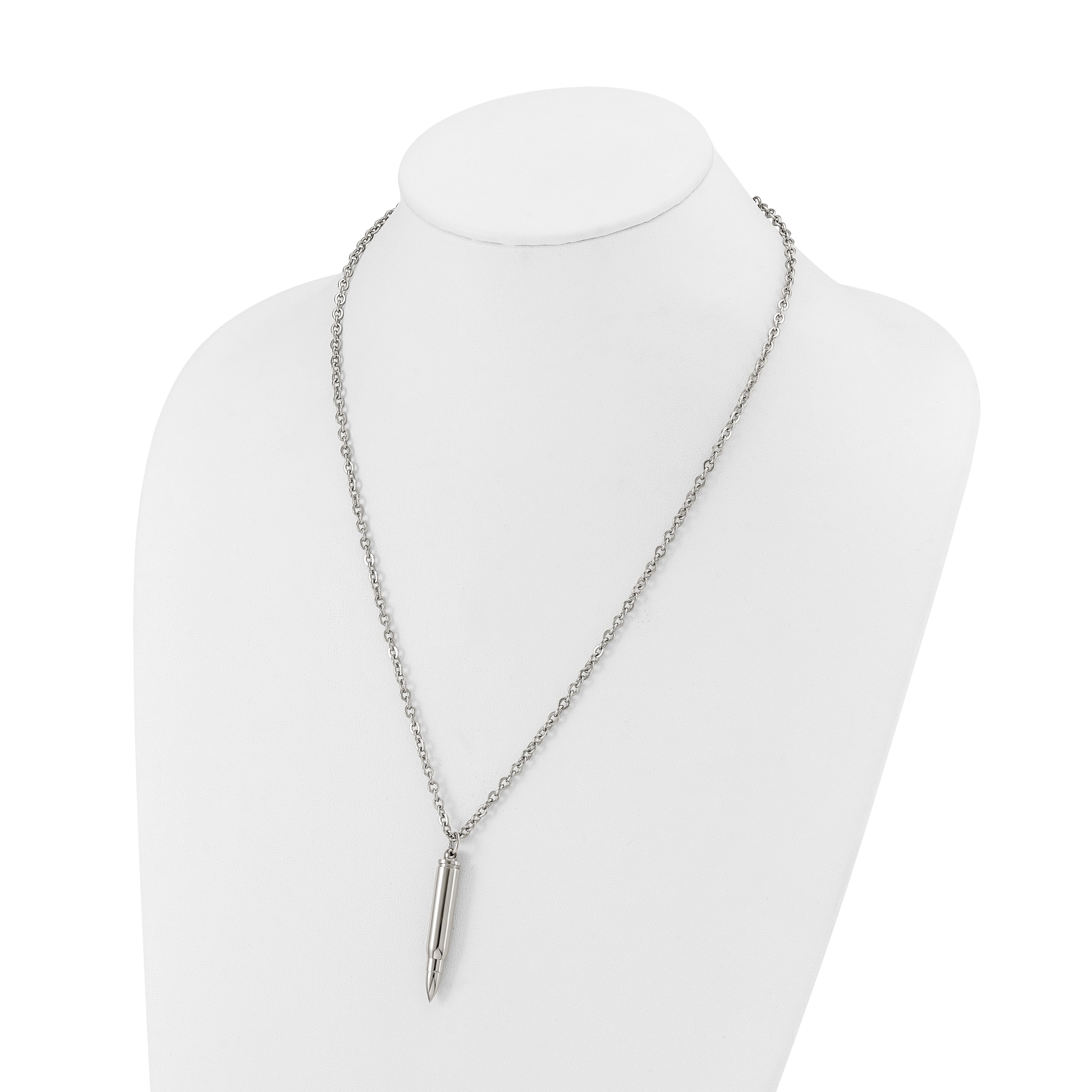 Men's Polished Bullet Stainless Steel Cable Chain Pendant Necklace 3.2mm