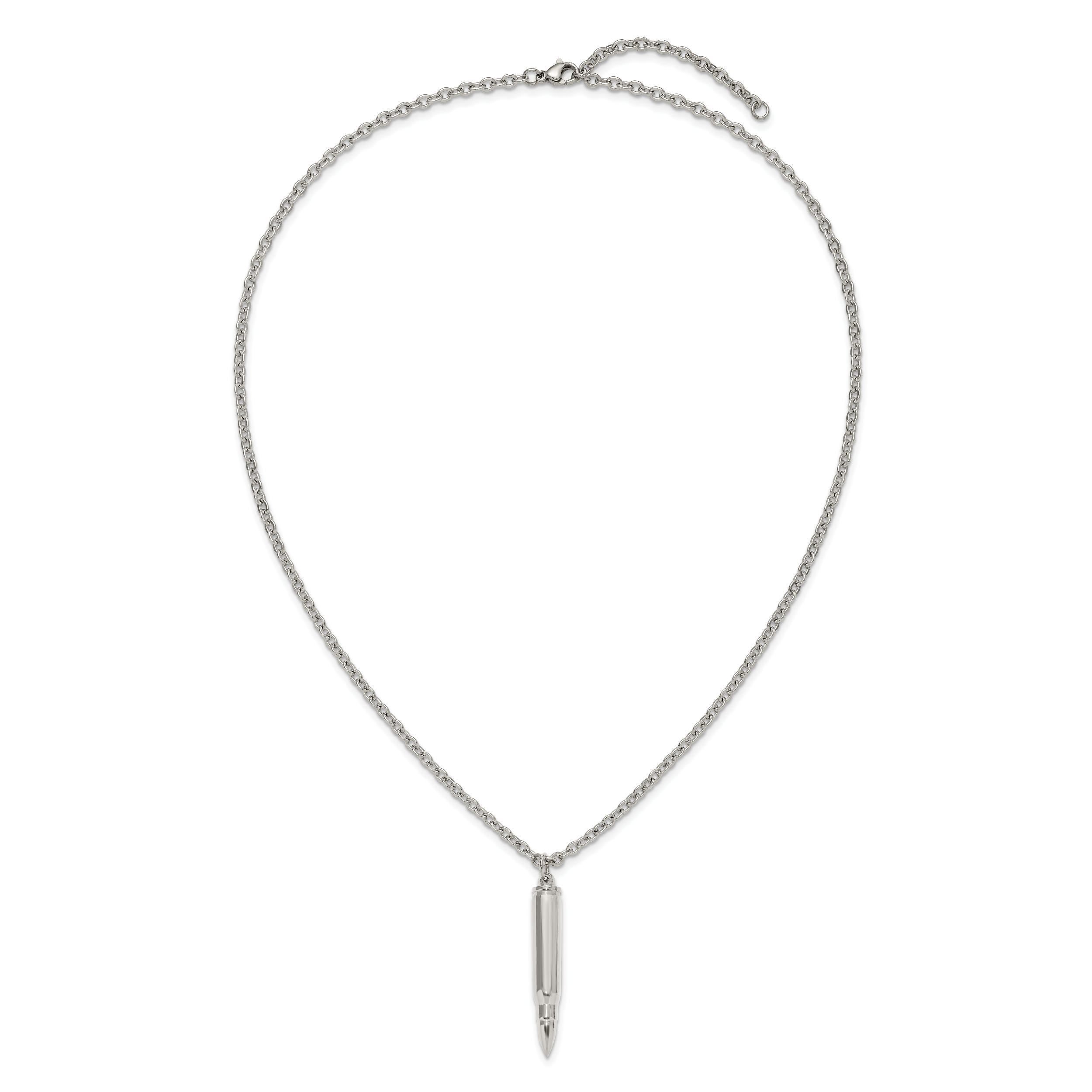 Men's Polished Bullet Stainless Steel Cable Chain Pendant Necklace 3.2mm