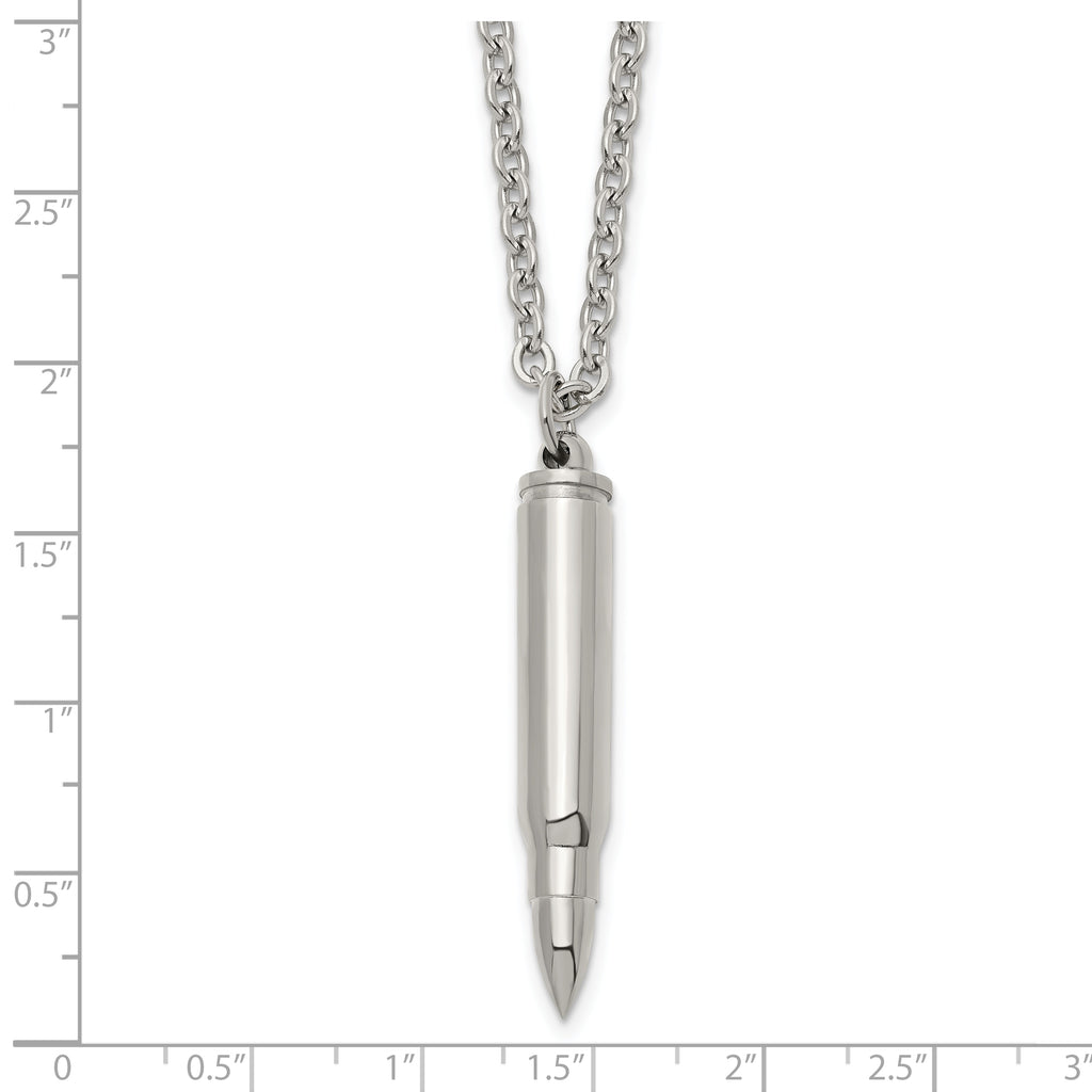 Men's Polished Bullet Stainless Steel Cable Chain Pendant Necklace 3.2mm