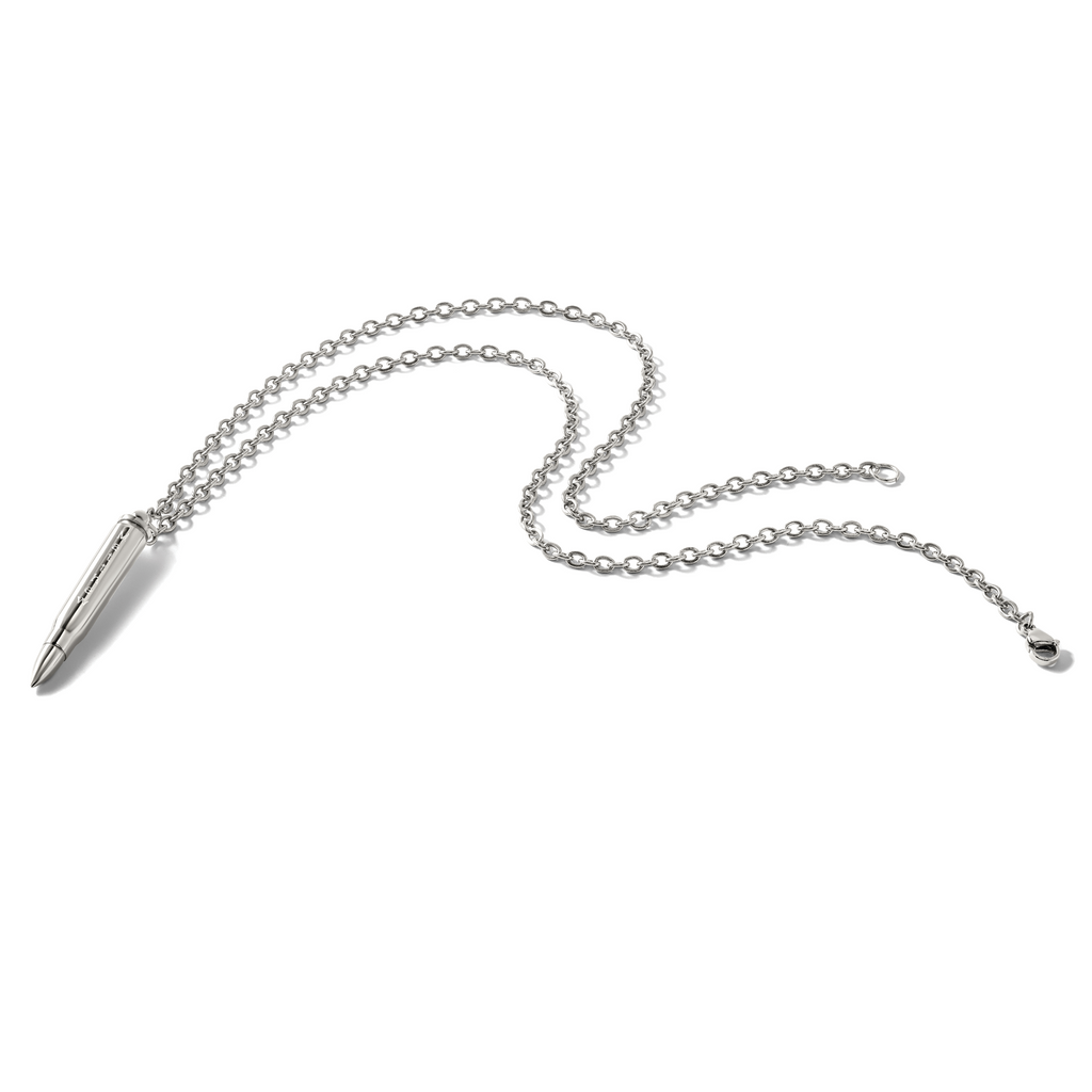 Men's Polished Bullet Stainless Steel Cable Chain Pendant Necklace 3.2mm