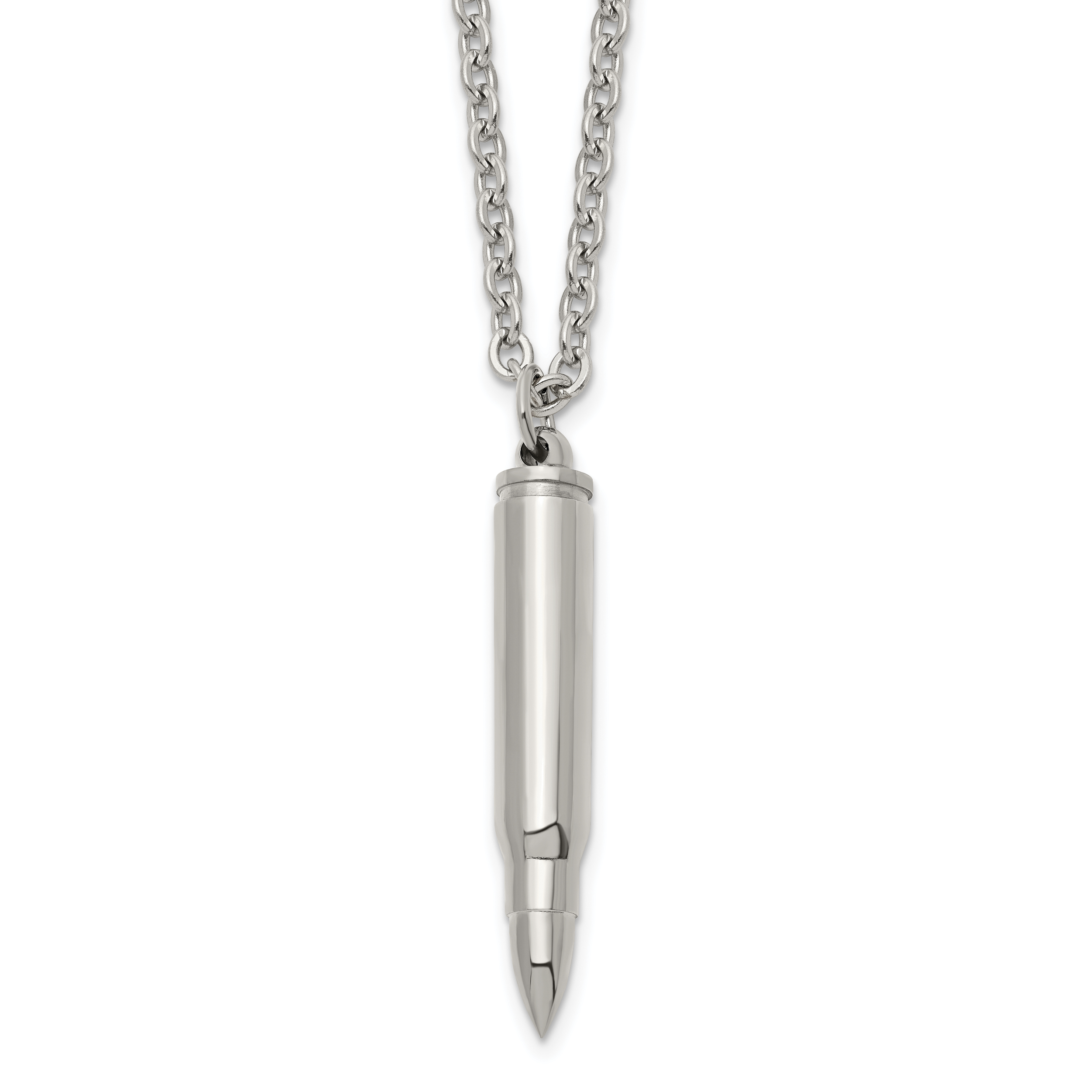 Men's Polished Bullet Stainless Steel Cable Chain Pendant Necklace 3.2mm Main image