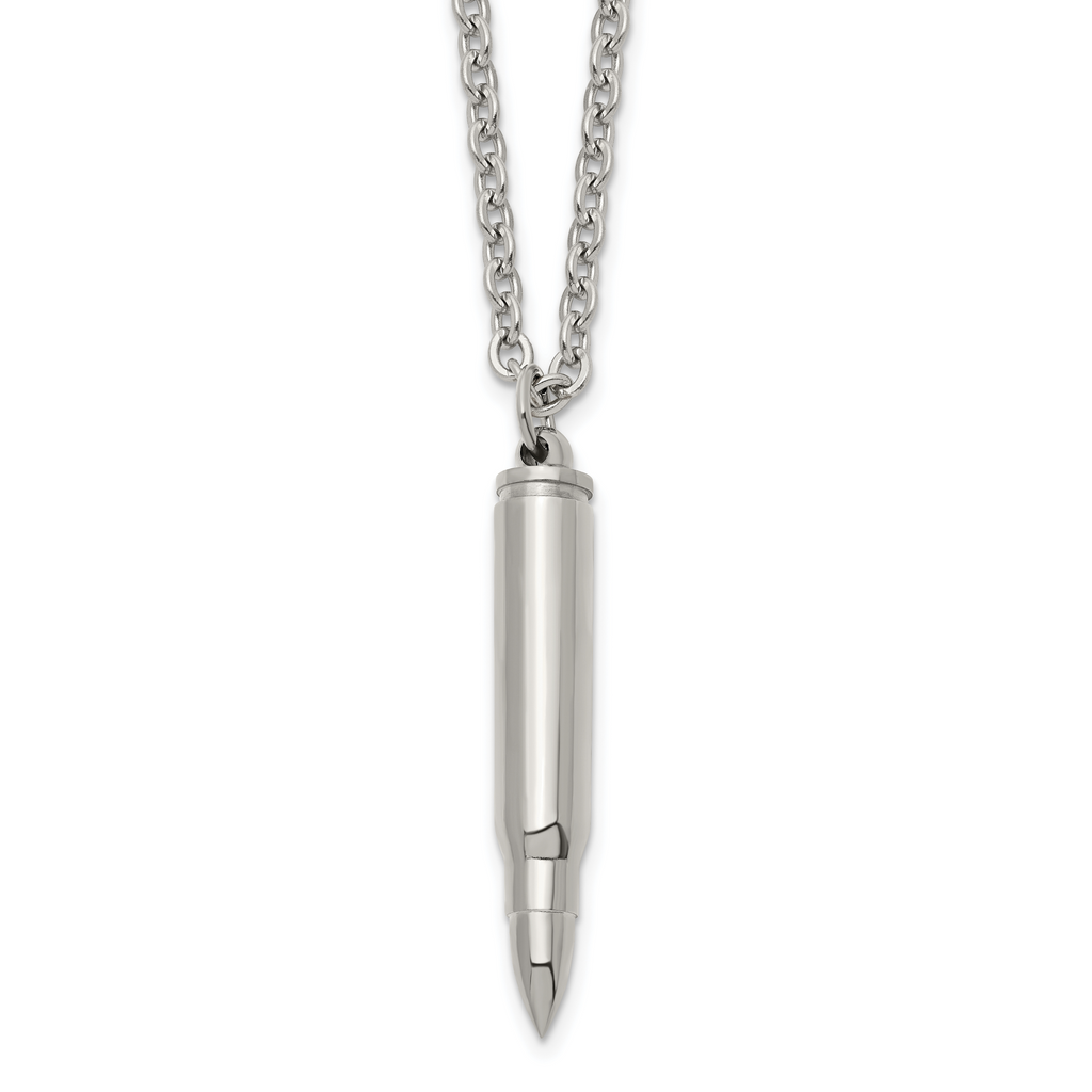 Men's Polished Bullet Stainless Steel Cable Chain Pendant Necklace 3.2mm