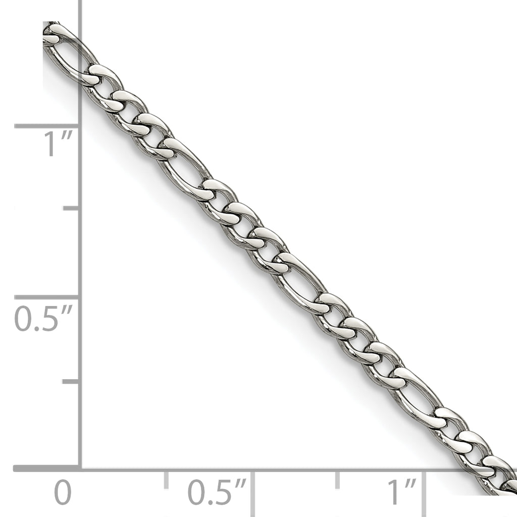 Polished Stainless Steel Figaro Chain Necklace 3mm