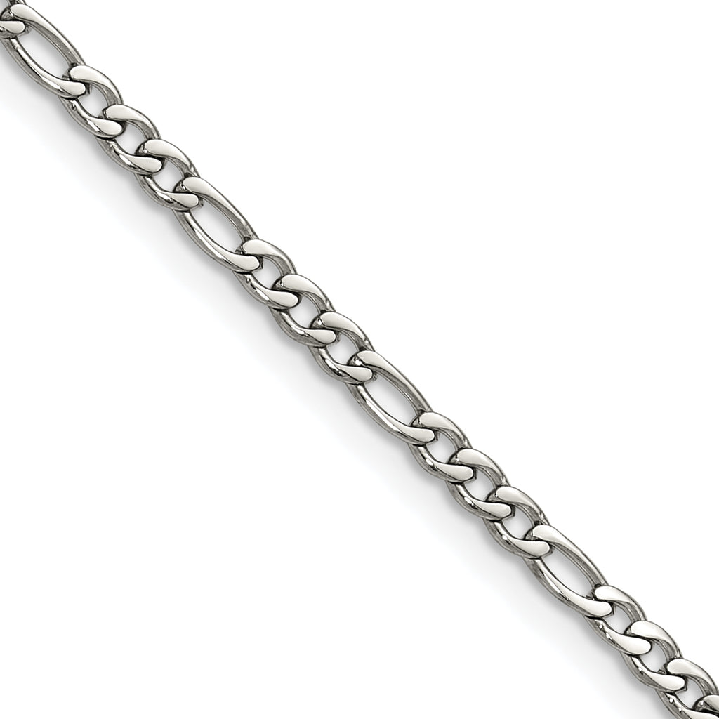 Polished Stainless Steel Figaro Chain Necklace 3mm