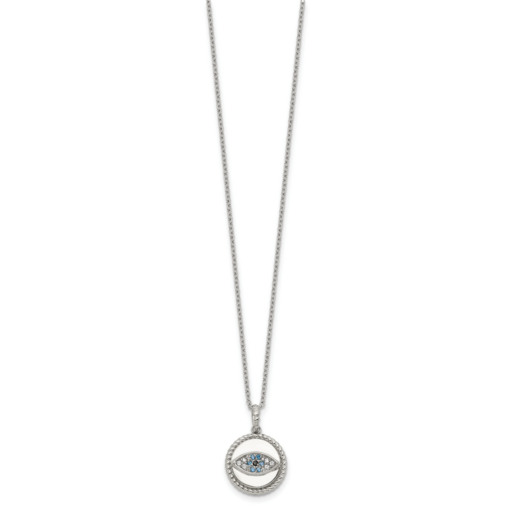 Polished Multi-color Cubic Zirconia Evil Eye Stainless Steel Cable Chain Pendant Necklace 1mm