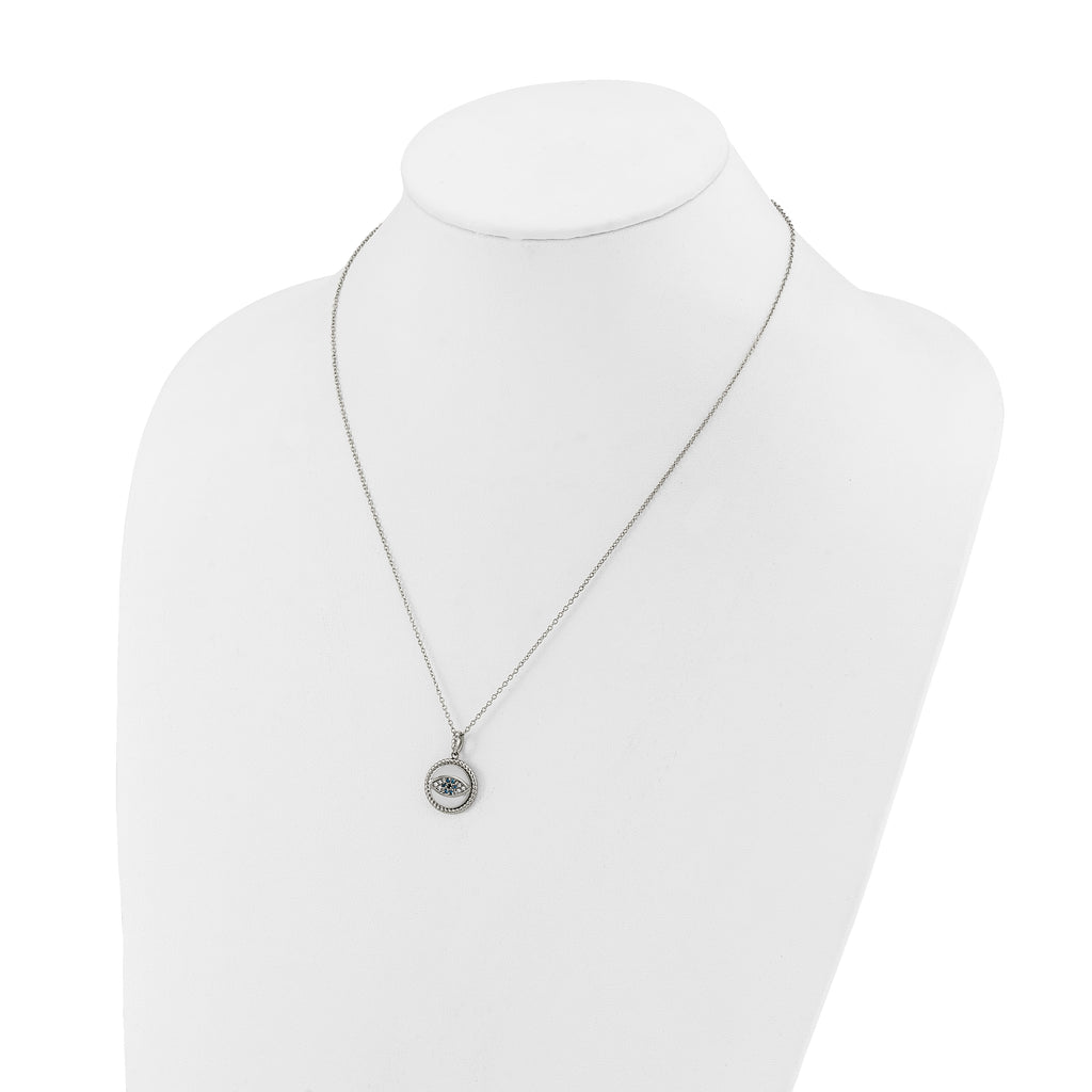 Polished Multi-color Cubic Zirconia Evil Eye Stainless Steel Cable Chain Pendant Necklace 1mm
