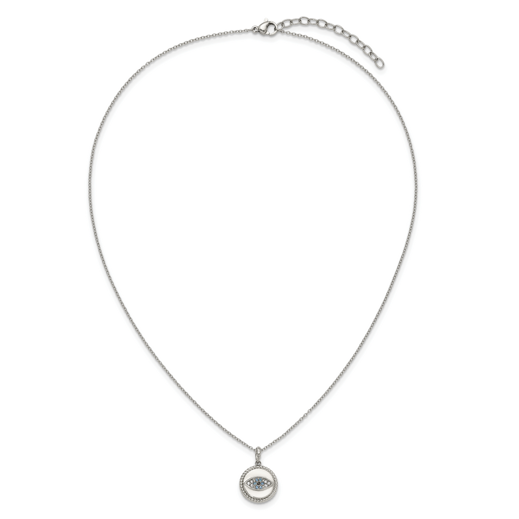 Polished Multi-color Cubic Zirconia Evil Eye Stainless Steel Cable Chain Pendant Necklace 1mm