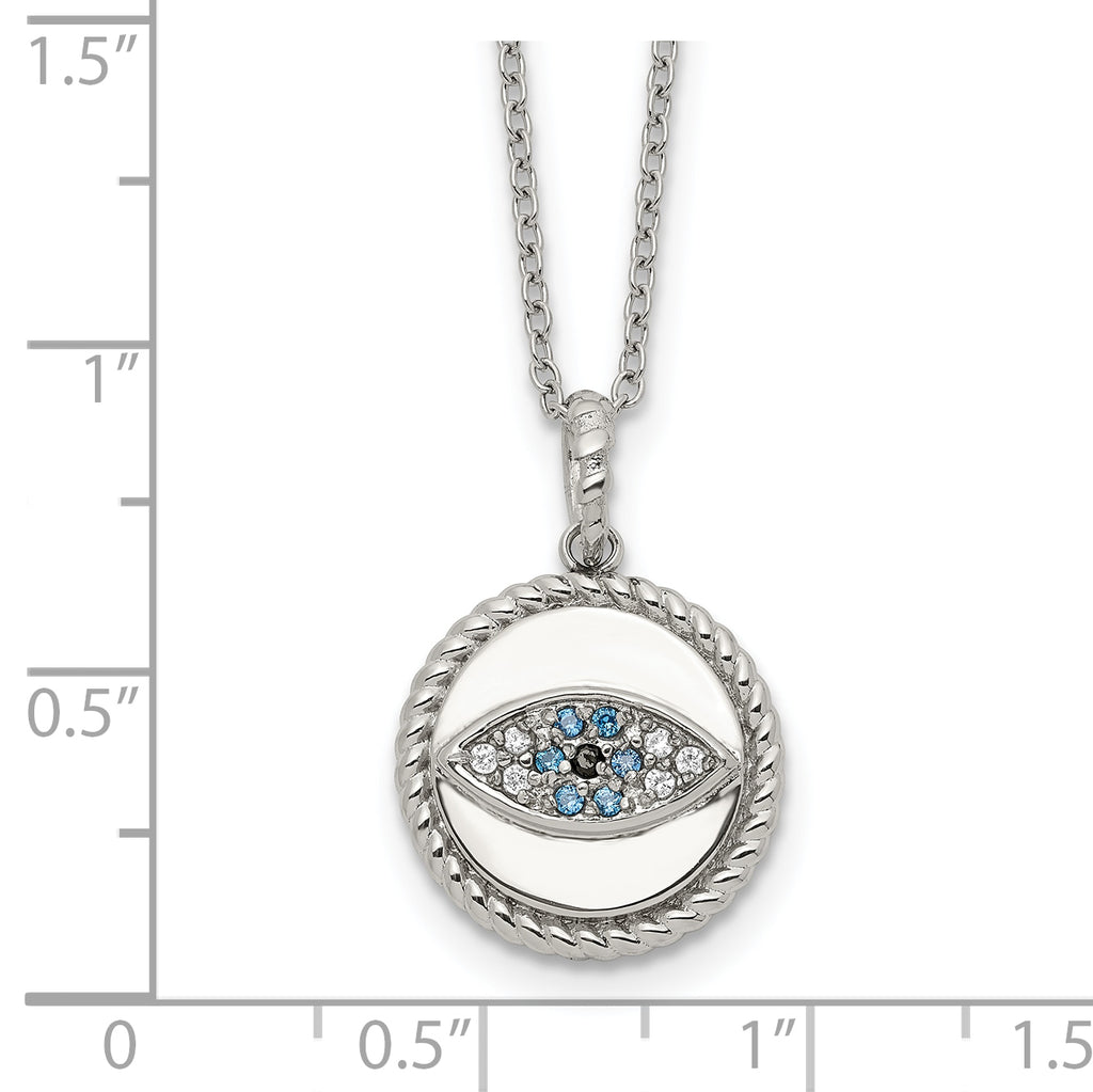 Polished Multi-color Cubic Zirconia Evil Eye Stainless Steel Cable Chain Pendant Necklace 1mm
