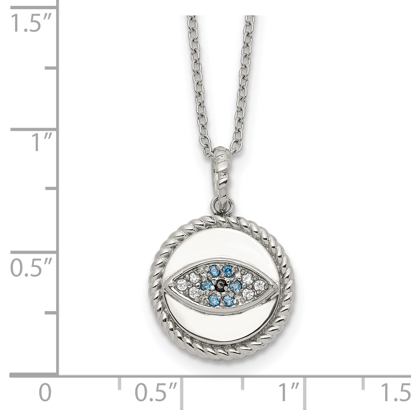 Polished Multi-color Cubic Zirconia Evil Eye Stainless Steel Cable Chain Pendant Necklace 1mm