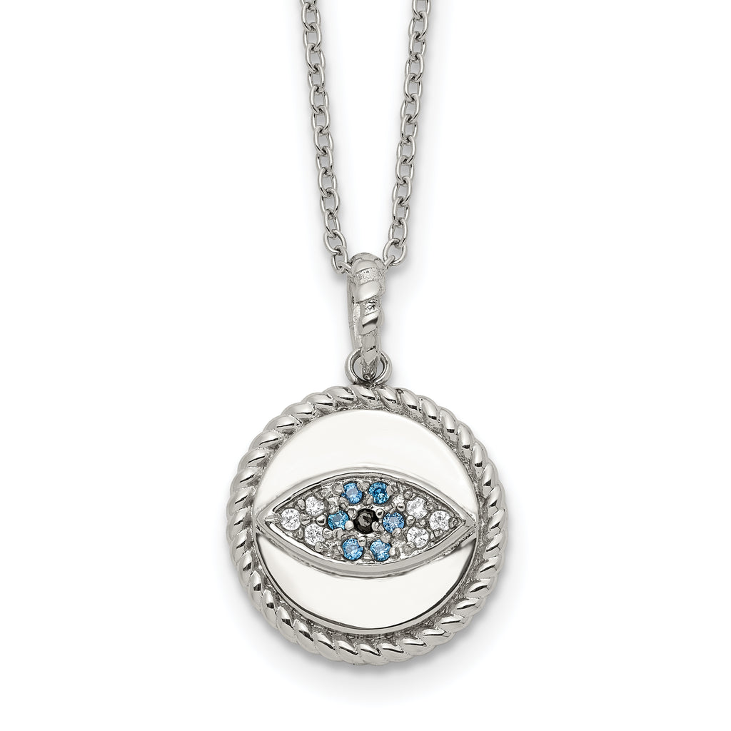 Polished Multi-color Cubic Zirconia Evil Eye Stainless Steel Cable Chain Pendant Necklace 1mm
