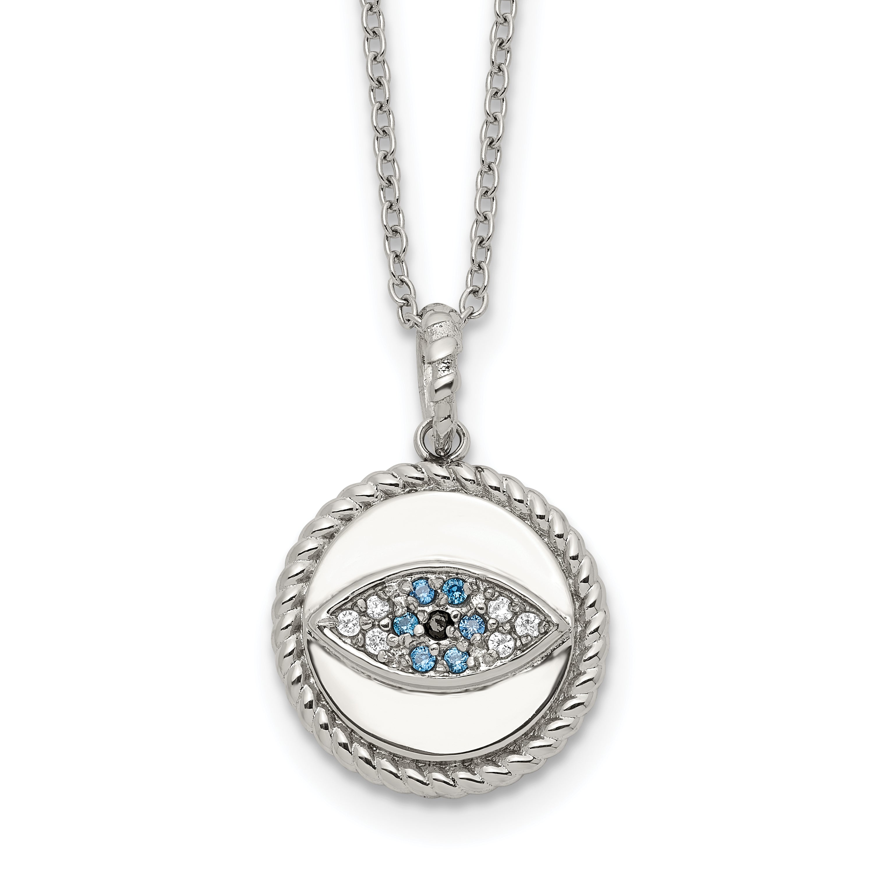 Polished Multi-color Cubic Zirconia Evil Eye Stainless Steel Cable Chain Pendant Necklace 1mm