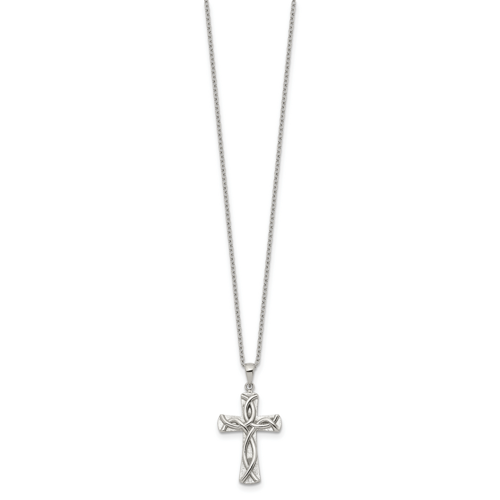 Polished Cross Stainless Steel Cable Chain Necklace 1mm