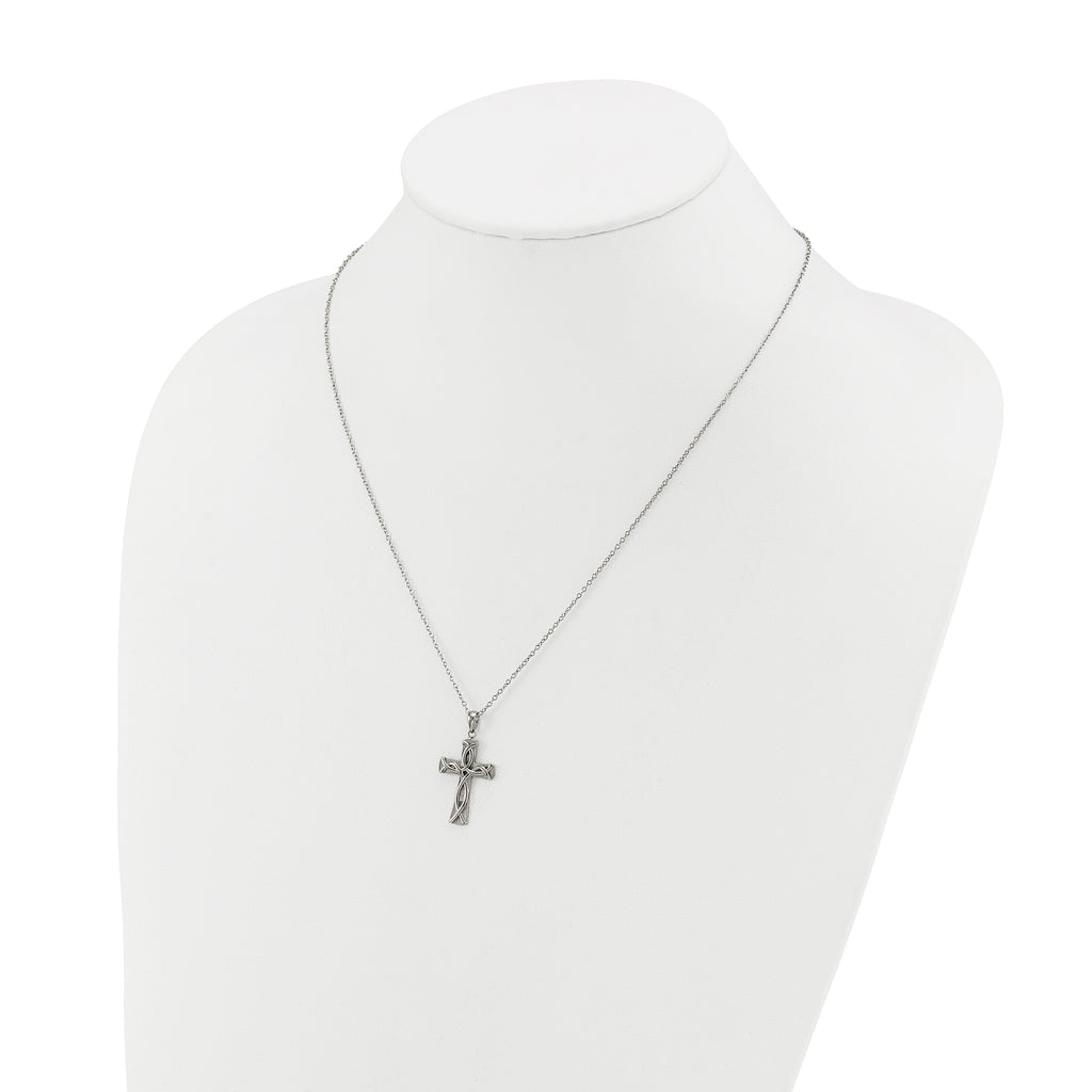 Polished Cross Stainless Steel Cable Chain Necklace 1mm