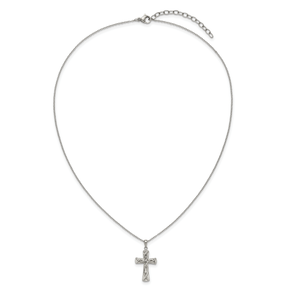 Polished Cross Stainless Steel Cable Chain Necklace 1mm