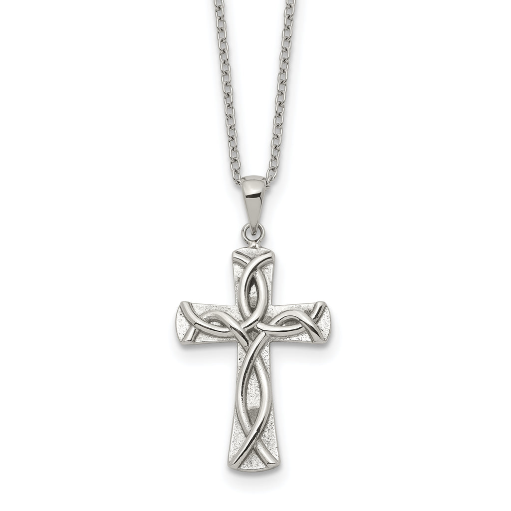 Polished Cross Stainless Steel Cable Chain Necklace 1mm
