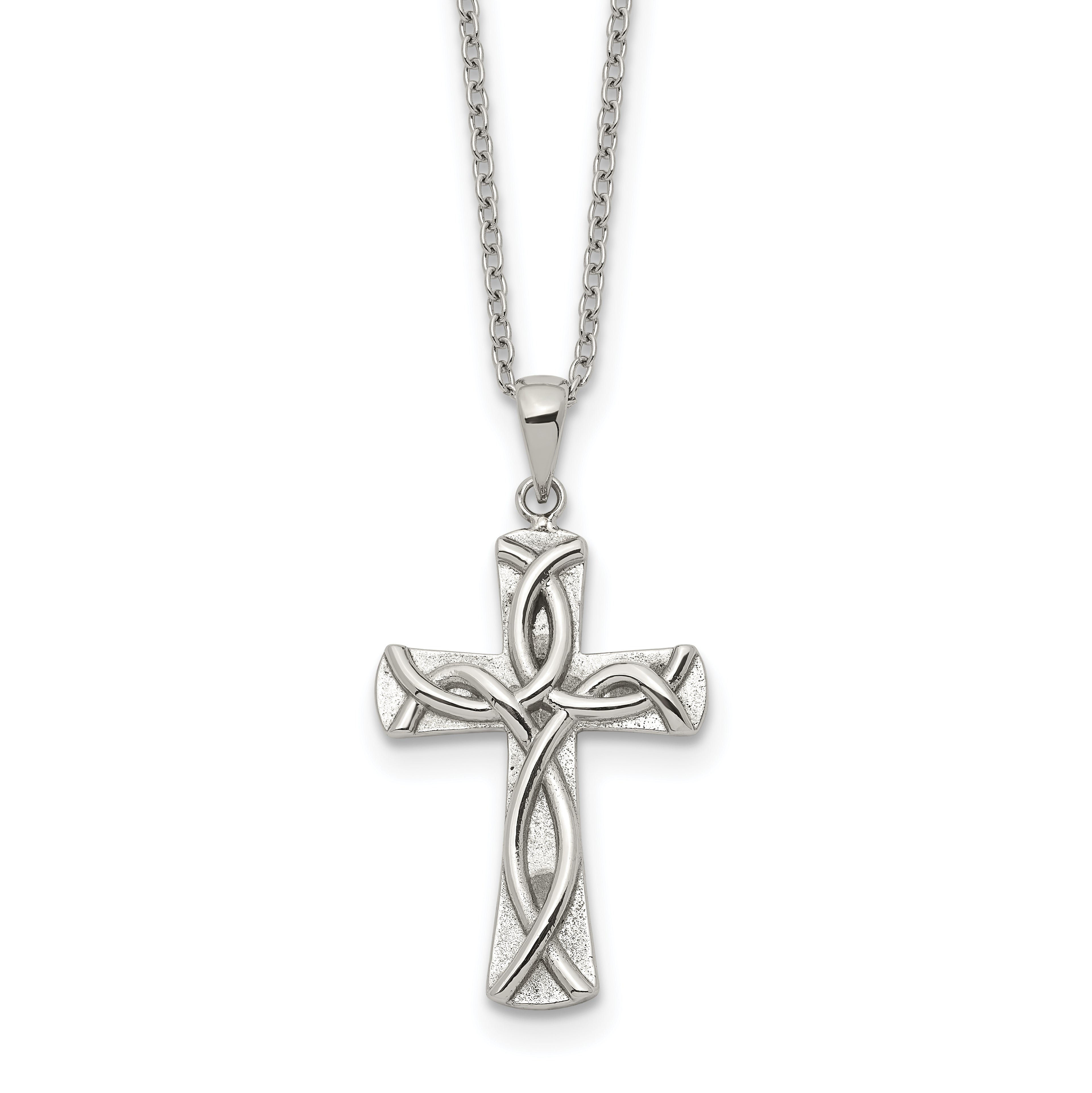 Polished Cross Stainless Steel Cable Chain Necklace 1mm