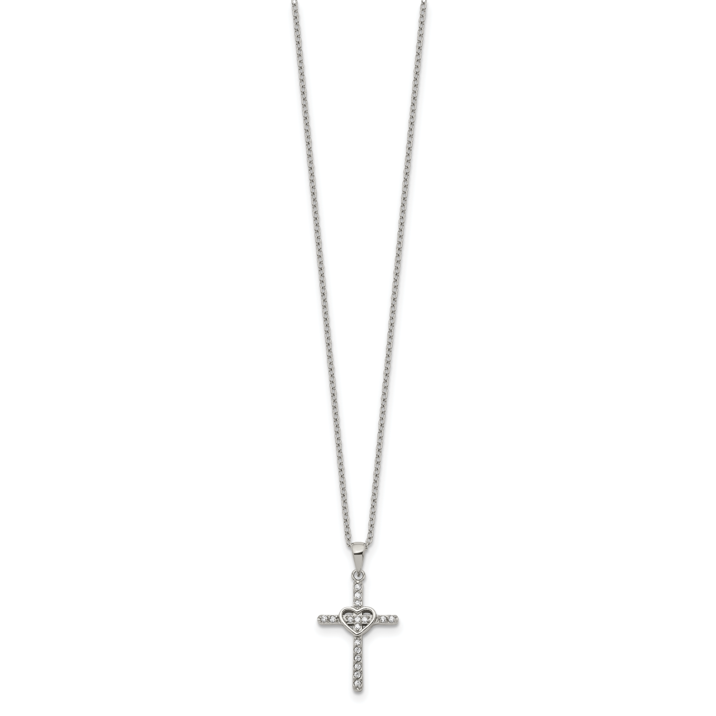 Polished Cubic Zirconia Cross Stainless Steel Cable Chain Necklace 1mm Secondary image