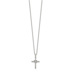 Polished Cubic Zirconia Cross Stainless Steel Cable Chain Necklace 1mm