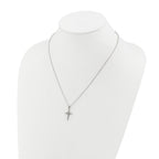 Polished Cubic Zirconia Cross Stainless Steel Cable Chain Necklace 1mm