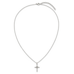 Polished Cubic Zirconia Cross Stainless Steel Cable Chain Necklace 1mm