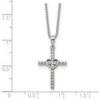 Polished Cubic Zirconia Cross Stainless Steel Cable Chain Necklace 1mm