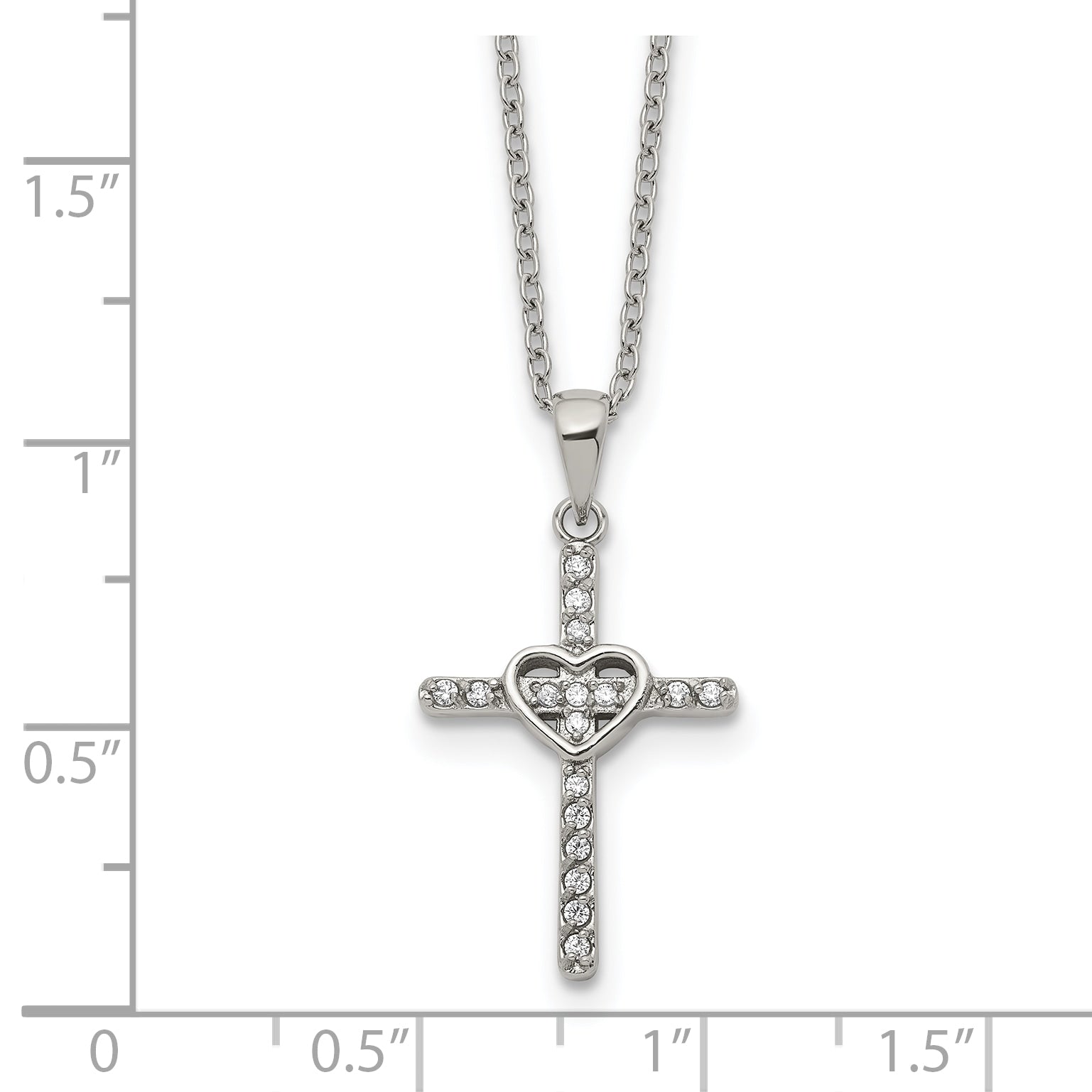 Polished Cubic Zirconia Cross Stainless Steel Cable Chain Necklace 1mm