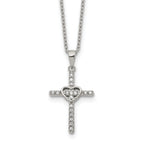 Polished Cubic Zirconia Cross Stainless Steel Cable Chain Necklace 1mm