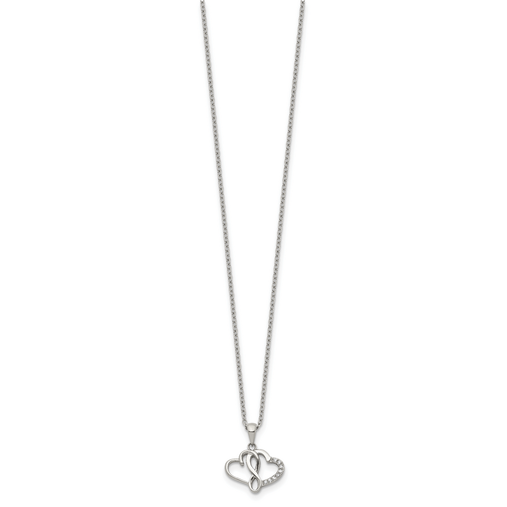 Polished Cubic Zirconia Infinity Stainless Steel Cable Chain Pendant Necklace 1mm