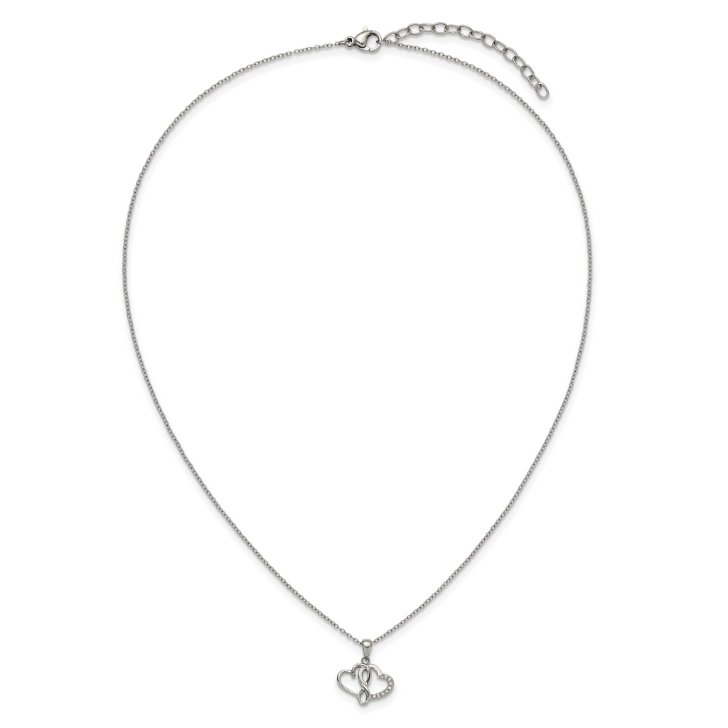 Polished Cubic Zirconia Infinity Stainless Steel Cable Chain Pendant Necklace 1mm