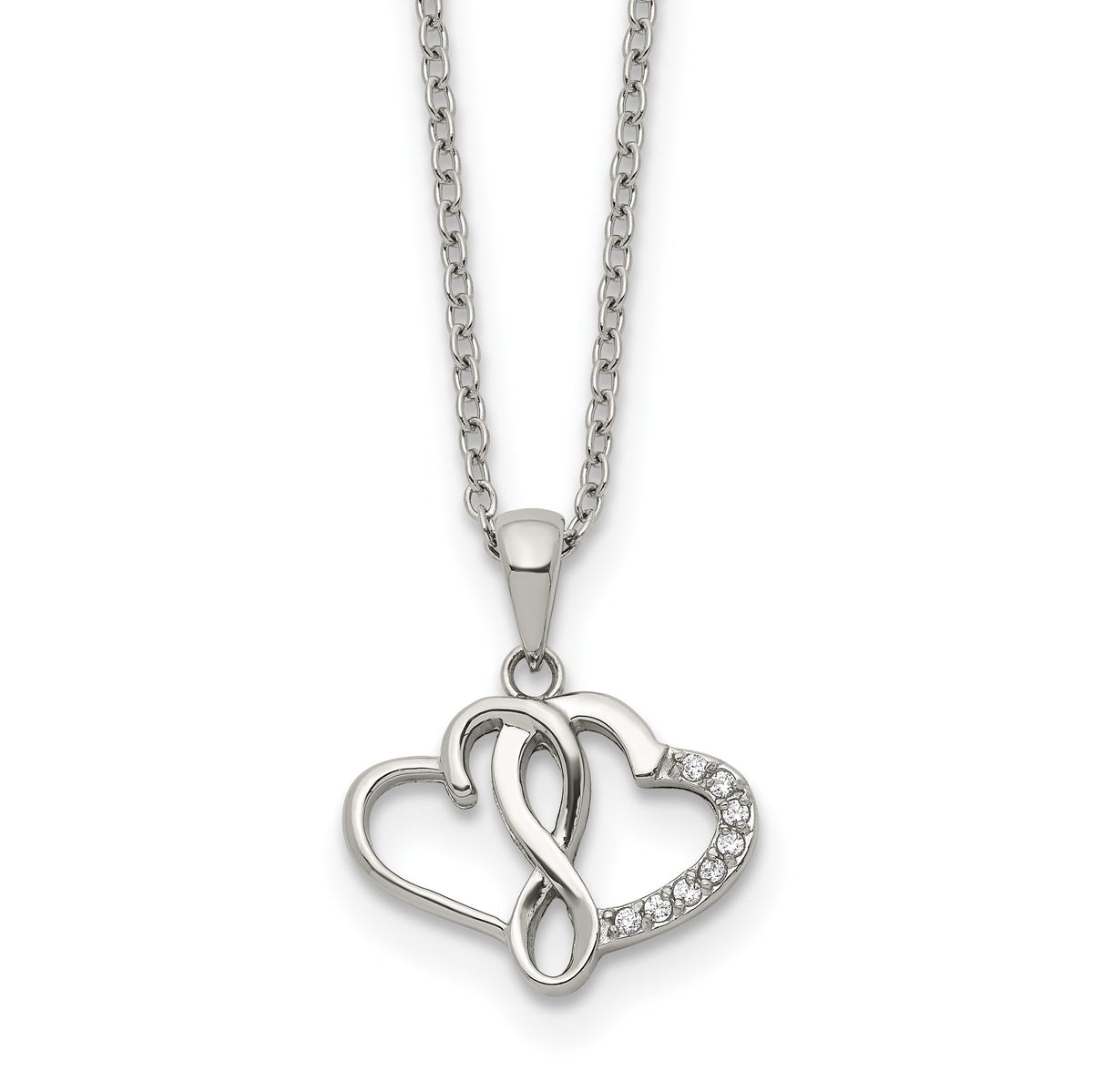 Infinity Double Cubic Zirconia an Cable Necklace in Stainless Steel, 18 Inch - Sophia Jewelers Main image