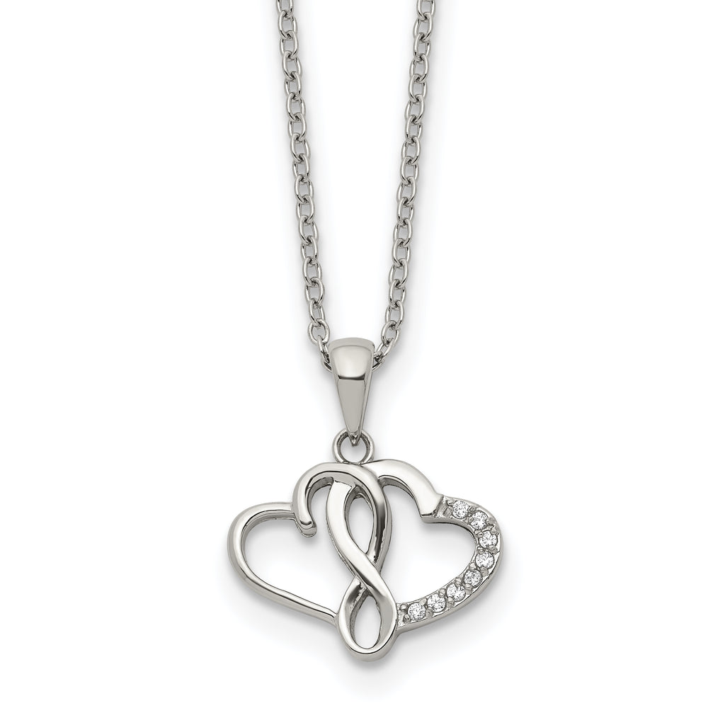 Polished Cubic Zirconia Infinity Stainless Steel Cable Chain Pendant Necklace 1mm