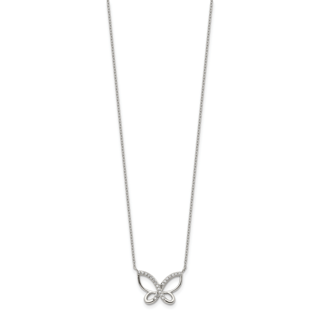 Polished Cubic Zirconia Stainless Steel Cable Chain Pendant Necklace 1mm