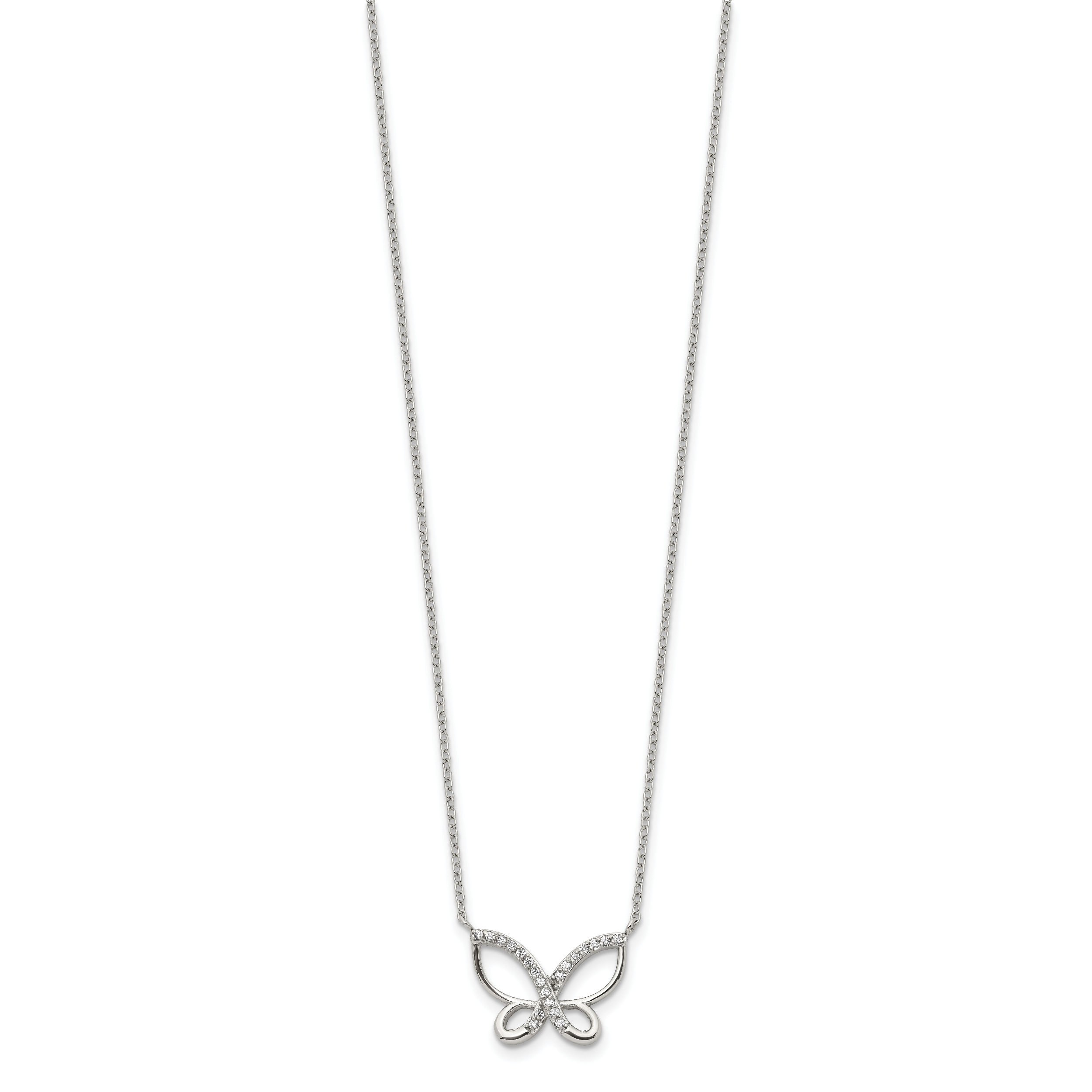 Polished Cubic Zirconia Stainless Steel Cable Chain Pendant Necklace 1mm
