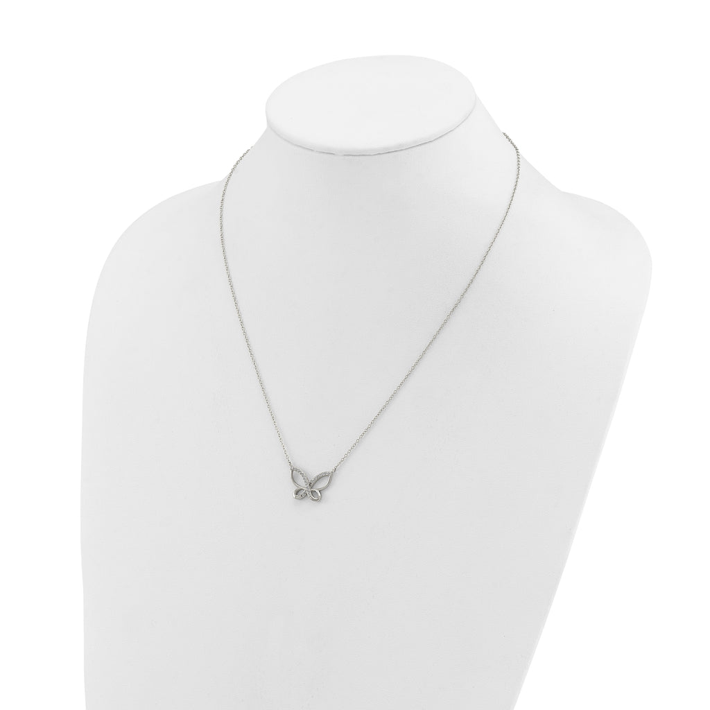 Polished Cubic Zirconia Stainless Steel Cable Chain Pendant Necklace 1mm
