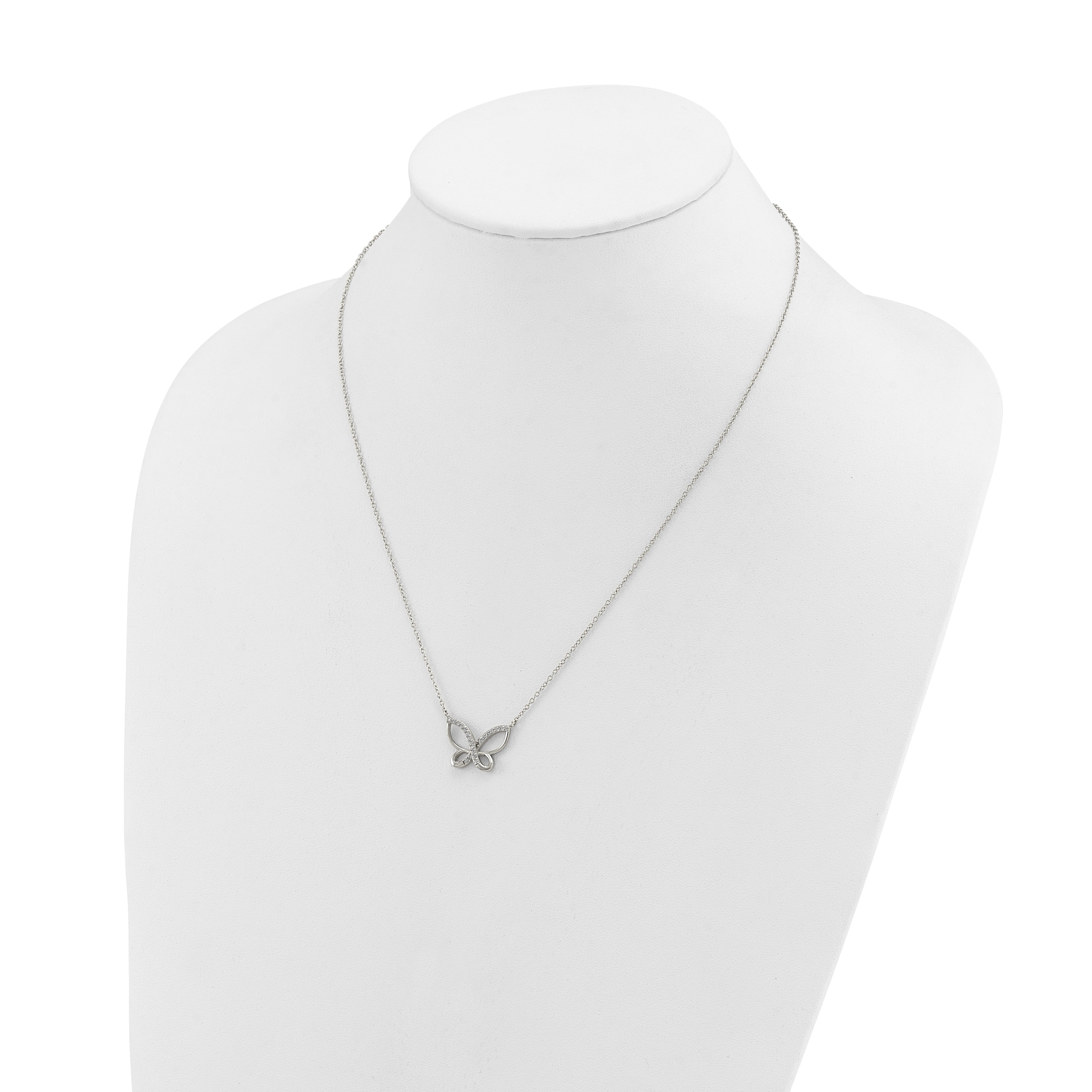 Polished Cubic Zirconia Stainless Steel Cable Chain Pendant Necklace 1mm