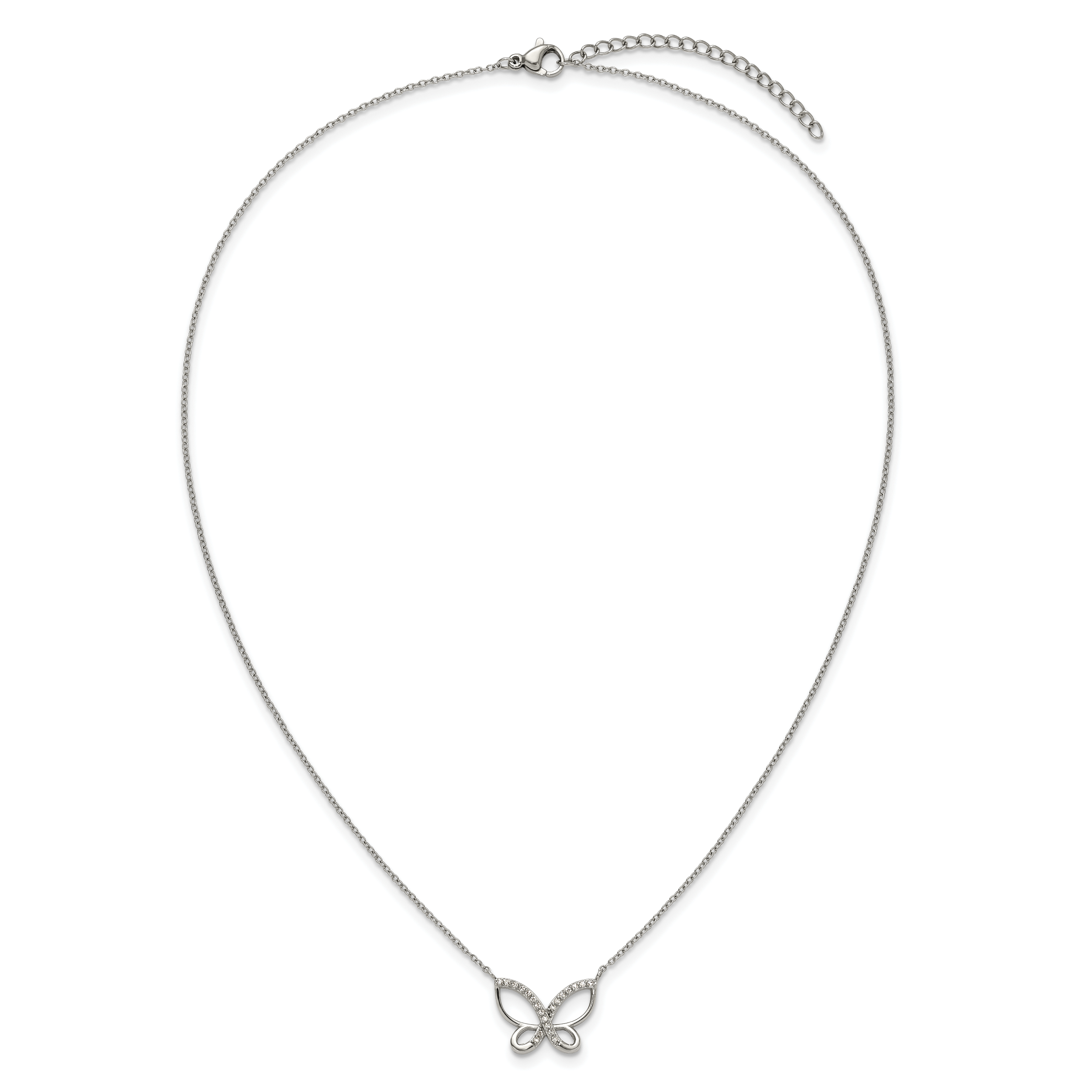 Polished Cubic Zirconia Stainless Steel Cable Chain Pendant Necklace 1mm