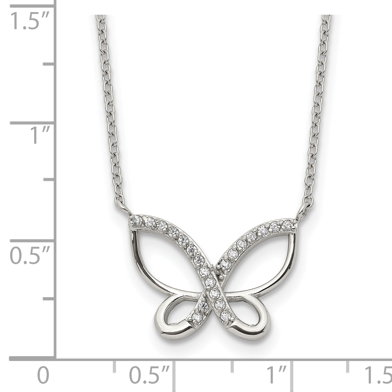 Polished Cubic Zirconia Stainless Steel Cable Chain Pendant Necklace 1mm