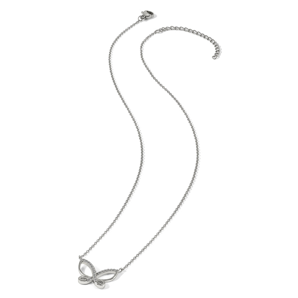 Polished Cubic Zirconia Stainless Steel Cable Chain Pendant Necklace 1mm