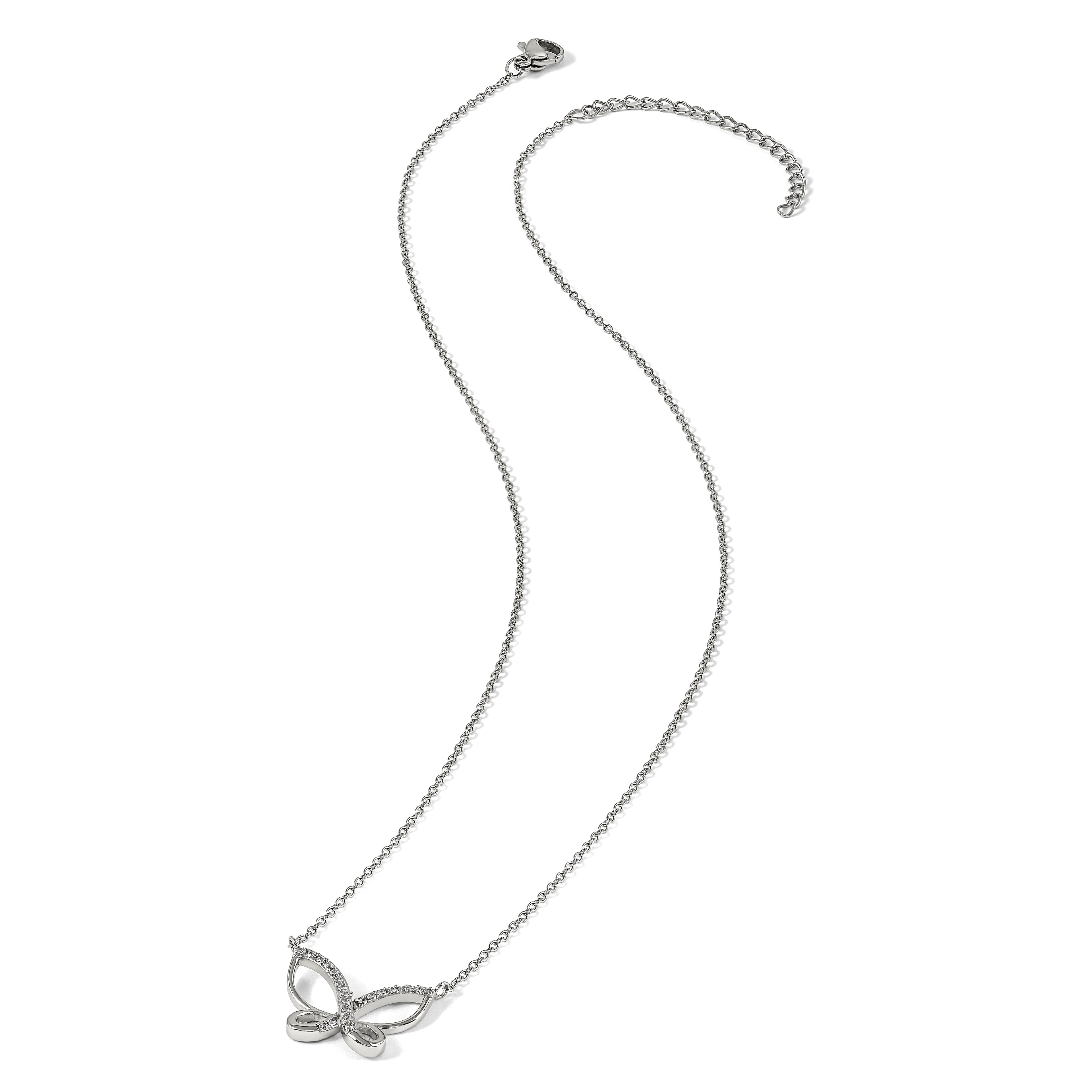 Polished Cubic Zirconia Stainless Steel Cable Chain Pendant Necklace 1mm