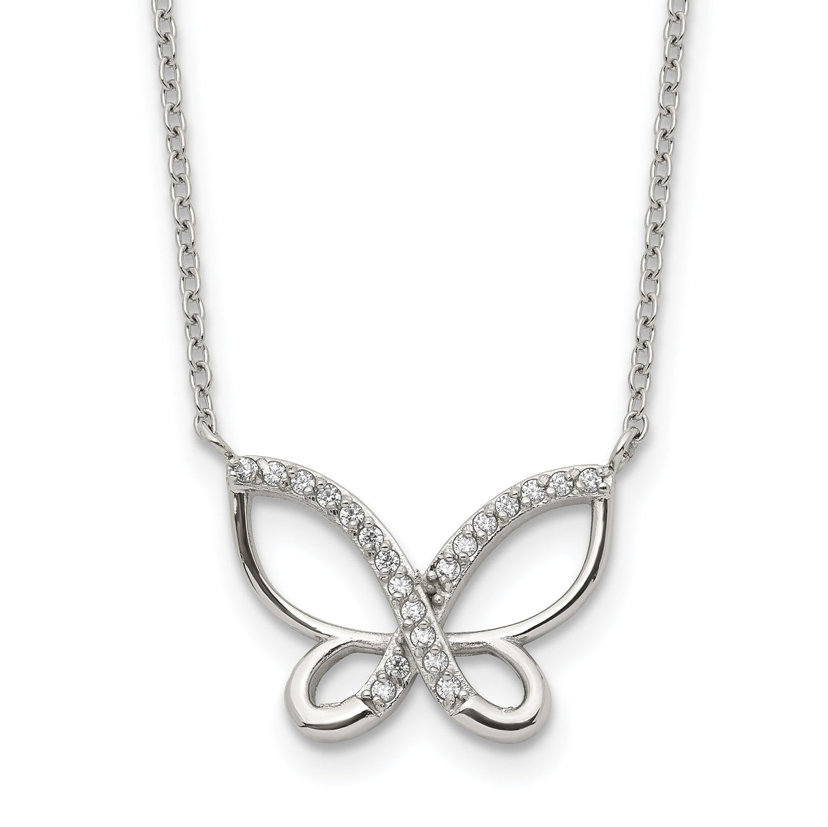 Butterfly Cubic Zirconia an Cable Necklace in Stainless Steel, 18 Inch - Sophia Jewelers Main image
