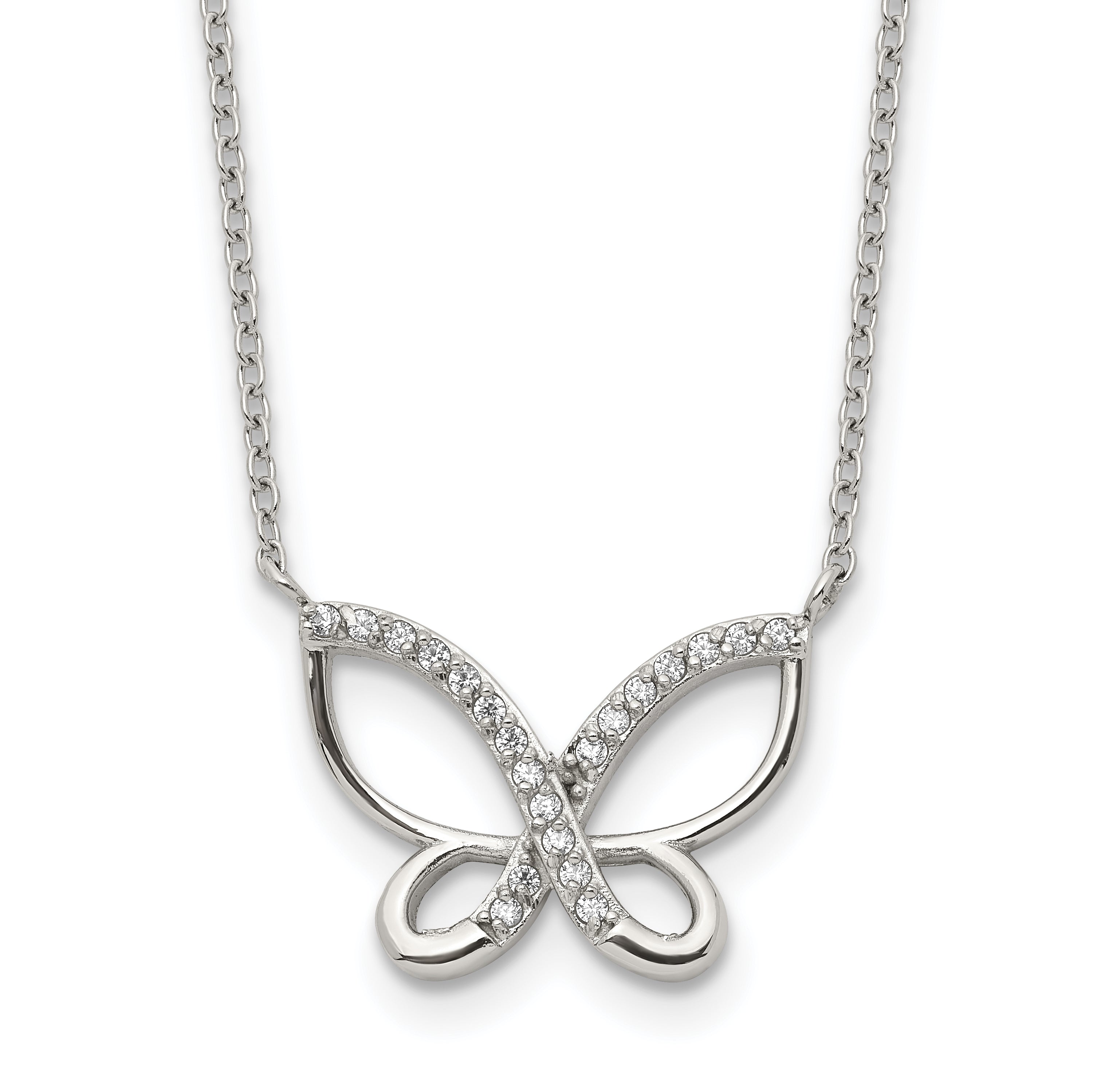 Polished Cubic Zirconia Stainless Steel Cable Chain Pendant Necklace 1mm Main image