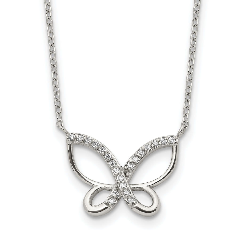 Polished Cubic Zirconia Stainless Steel Cable Chain Pendant Necklace 1mm