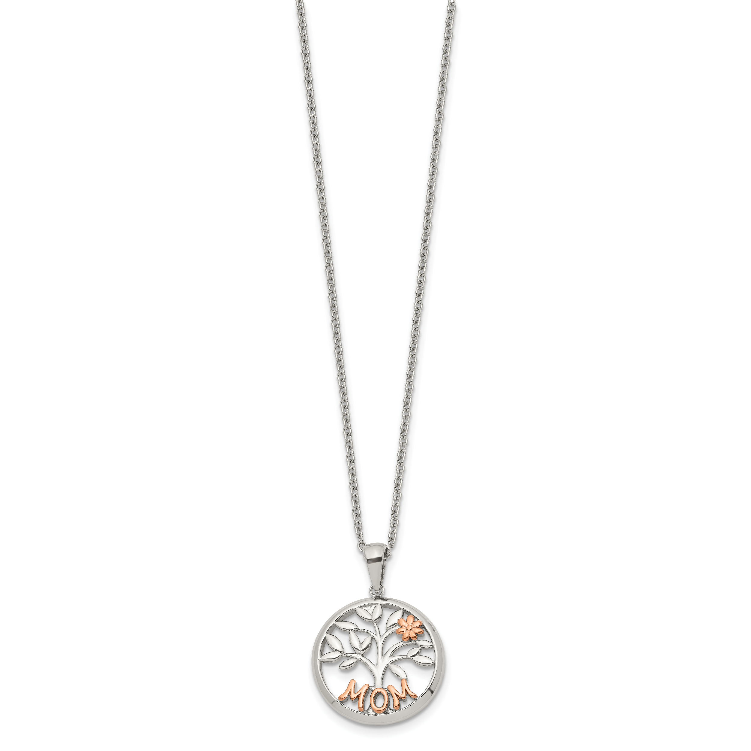 Rose-Tone Polished MOM Stainless Steel Cable Chain Pendant Necklace 1.5mm Secondary image