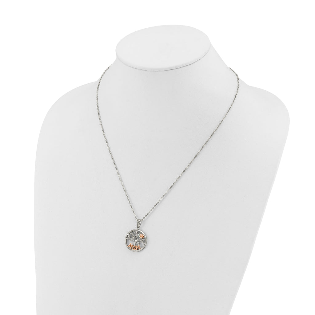 Rose-Tone Polished MOM Stainless Steel Cable Chain Pendant Necklace 1.5mm