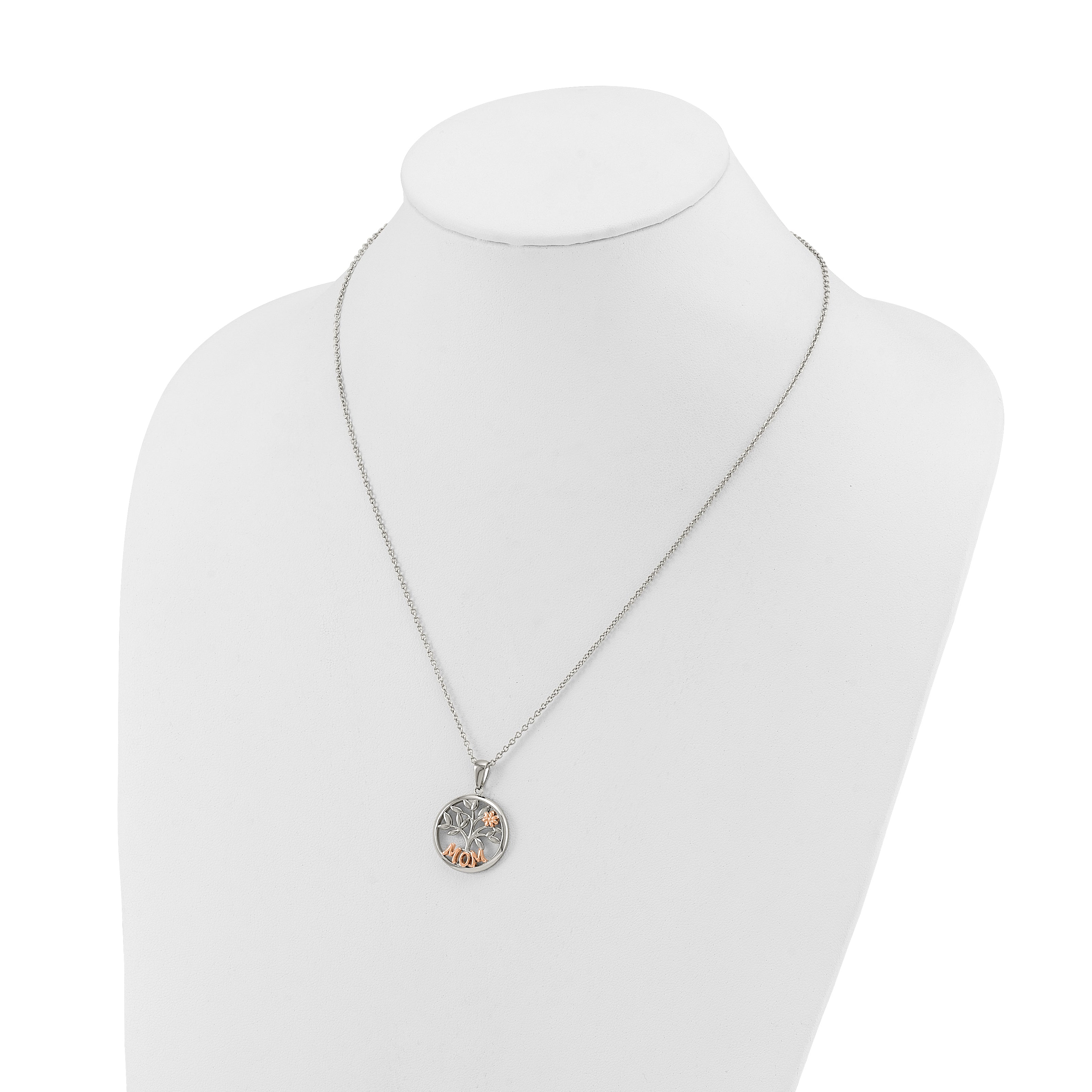 Rose-Tone Polished MOM Stainless Steel Cable Chain Pendant Necklace 1.5mm
