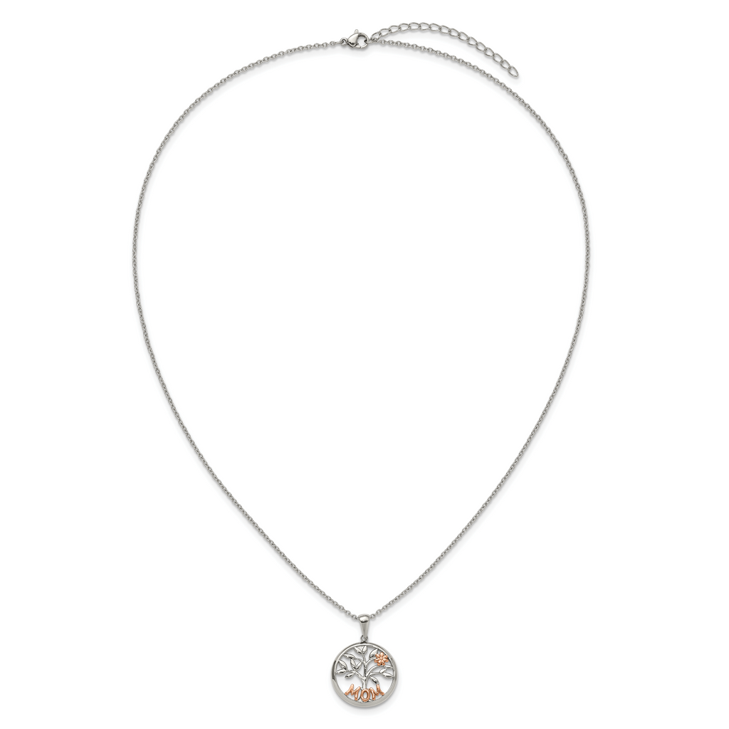 Rose-Tone Polished MOM Stainless Steel Cable Chain Pendant Necklace 1.5mm