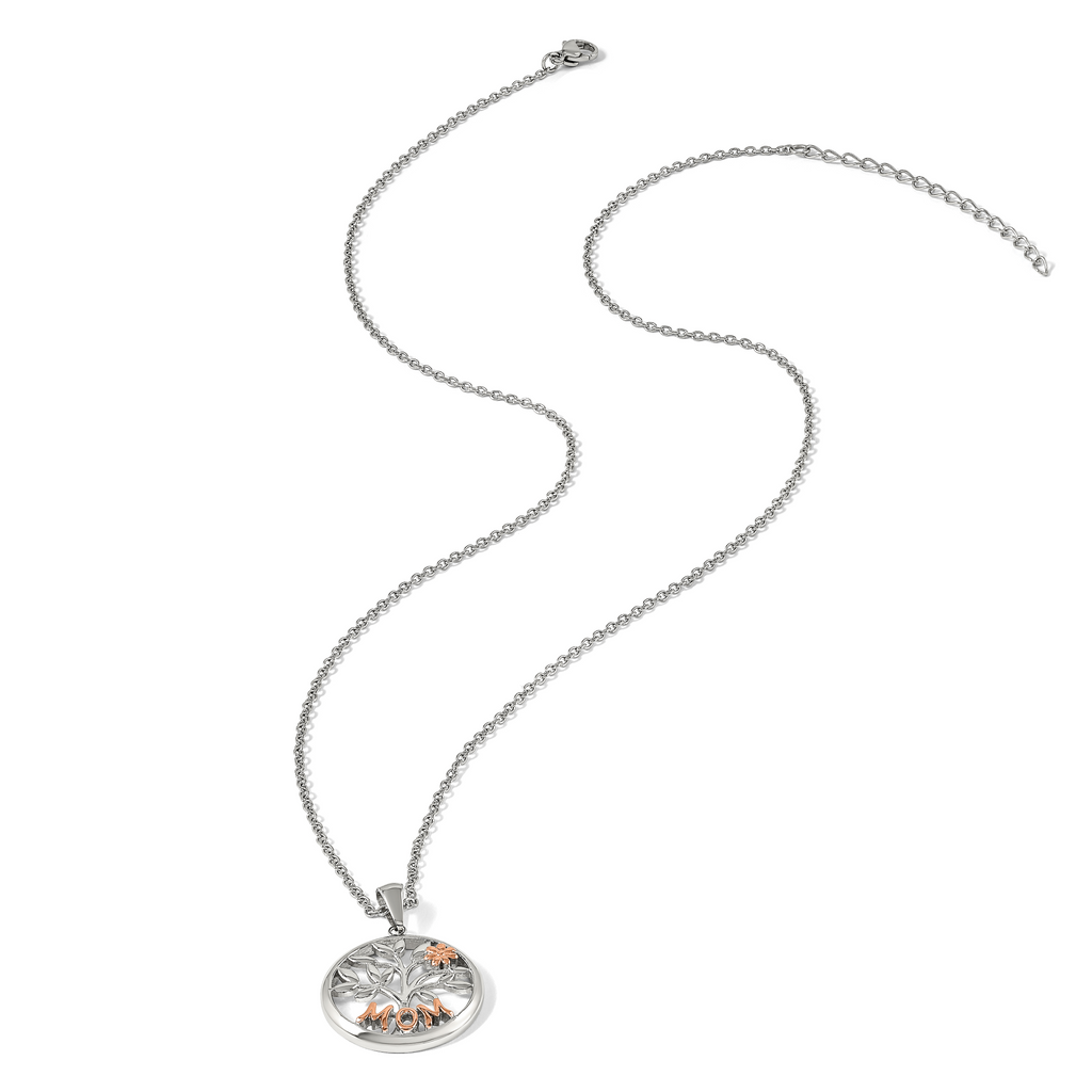 Rose-Tone Polished MOM Stainless Steel Cable Chain Pendant Necklace 1.5mm