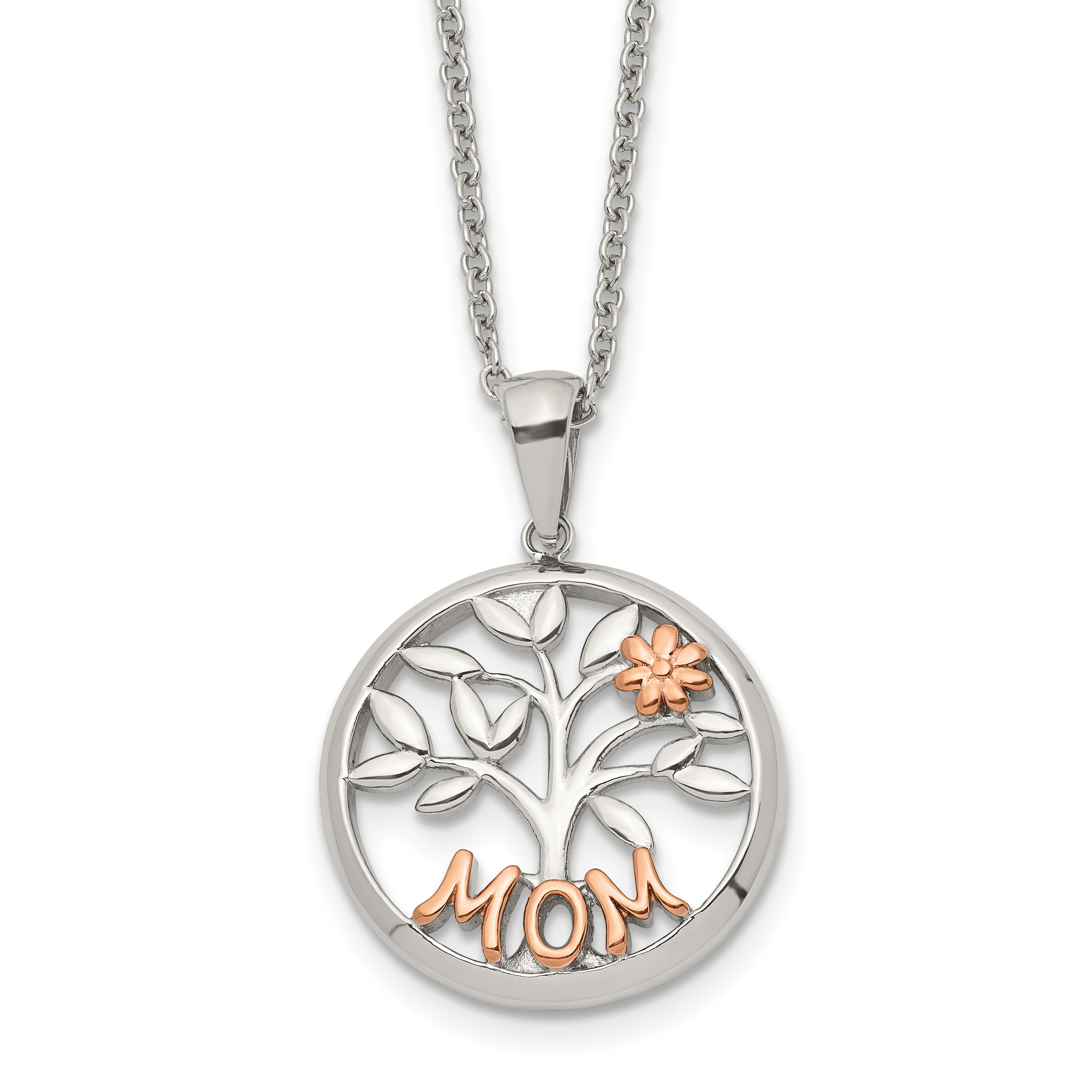 Rose-Tone Polished MOM Stainless Steel Cable Chain Pendant Necklace 1.5mm Main image
