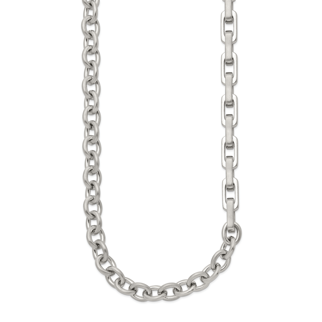 Brushed and Polished Stainless Steel Necklace 7mm
